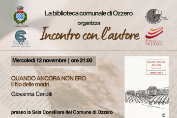 Incontro con l&#39;Autore - Mercoled&#236; 12 e 26 novembre alle ore 21.00 presso la sala consiliare del Comune di Ozzero